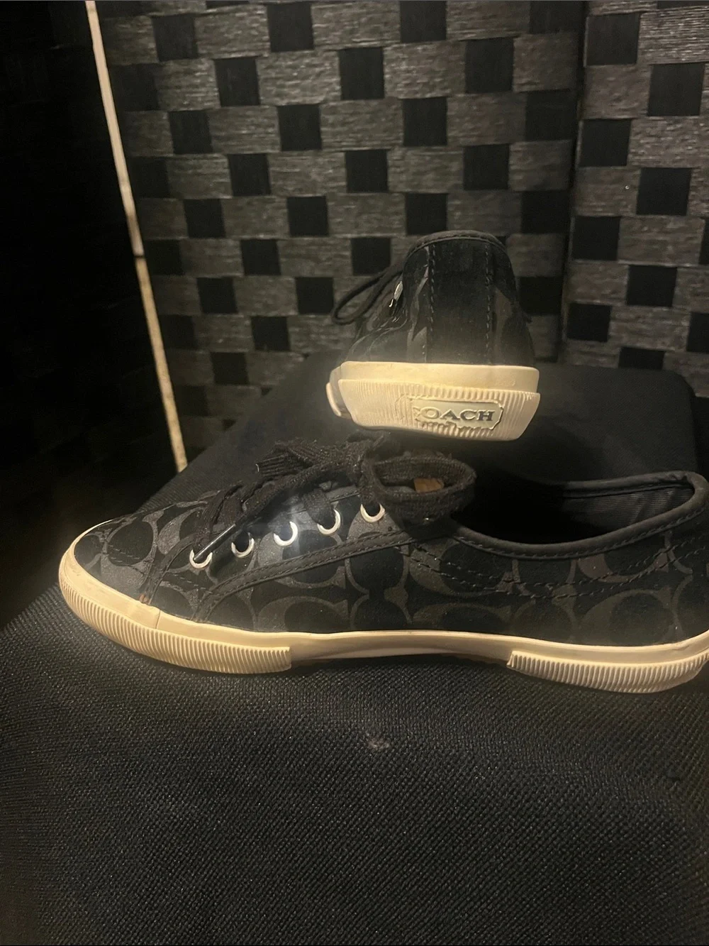Coach Black Signature Canvas Low-Top Sneakers with Ivory Soles